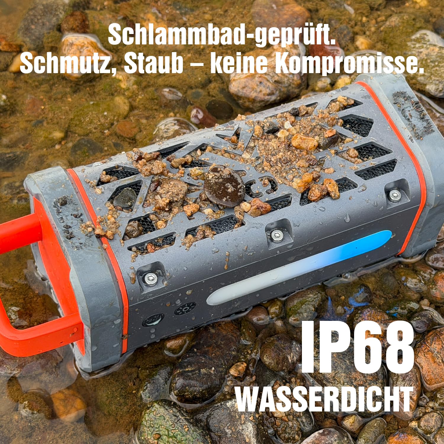 TRAVOR Aluminium Bluetooth Lautsprecher mit Magnet für Reise & Camping | TWS & Bass Boost für Camp, Garten BBQ & Outdoor-Momente, IP68 für Regen, Staub & Schmutz, 25 Std. Akku für Reise & Wasser
