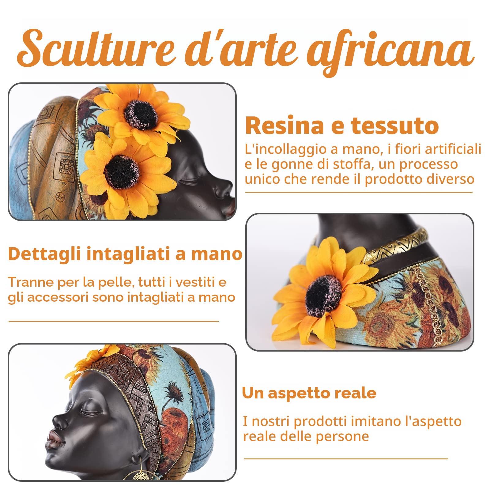 Sculture d'arte africana Moderne donne africane Statue Camera Decor,resina africana Figurine nero africano americano Busto Statua,adatto per soggiorno Desktop Ingresso Decorazioni africane per la casa