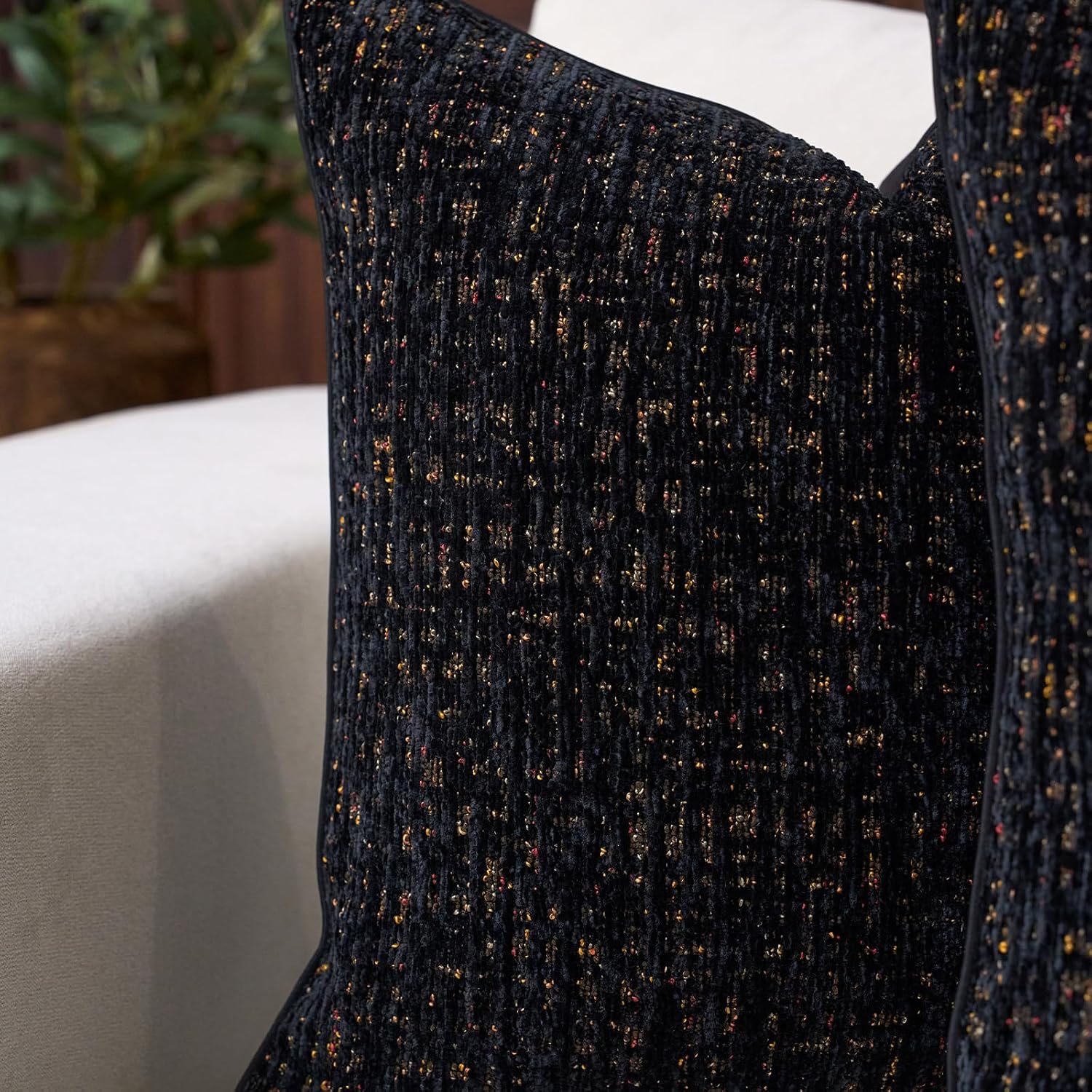 Aeckself Decorative Chenille Striped Throw Pillow Covers Vintage Couch Pillows 18x18 Inch Set of 2 Neutral Boho Farmhouse Cushion Covers Modern Home Decor for Sofa Bed Living Room Black - Image 3