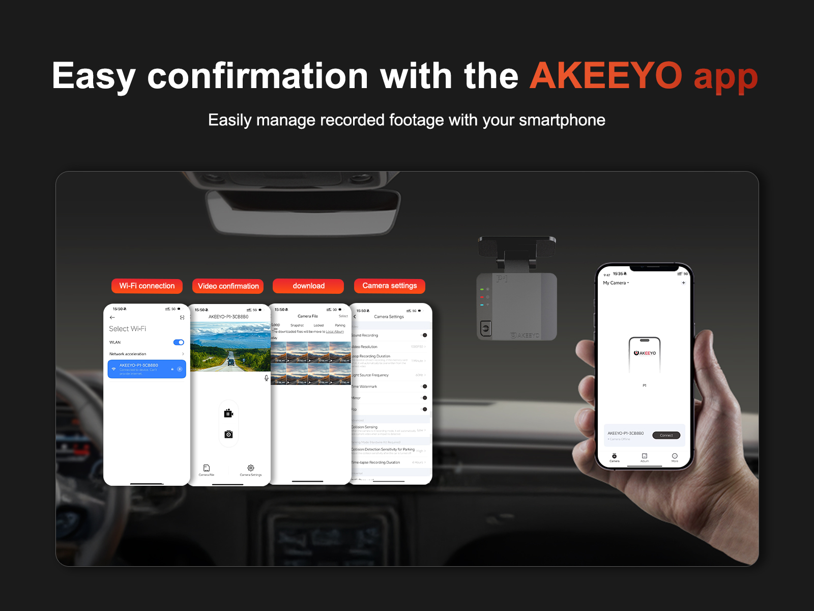 abask Caméra de Voiture 4K WiFi,Mini Caméra frontale pour voiture avec