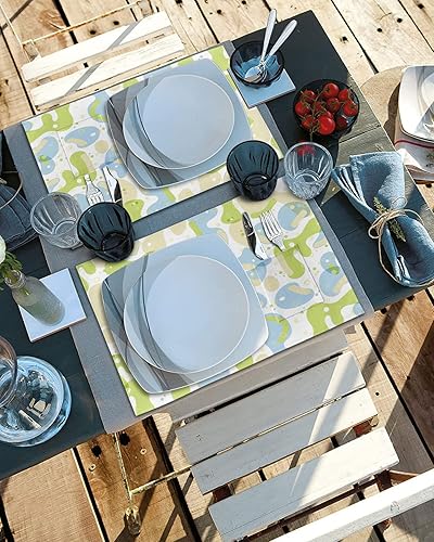 Miniatura 4 de Juego de 2 manteles individuales para mesa de comedor, color azul cielo y verde, manteles individuales de cocina de lino de algodón con bolsillo,