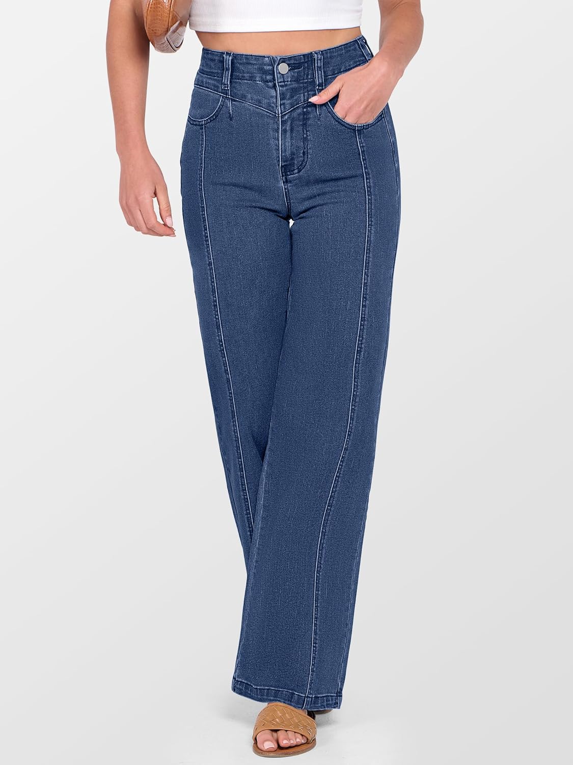 ANRABESS Wide Leg Jeans for Women Trendy 2026 High Waisted Stretchy Baggy Fall Fashion Denim Pants with Pockets - Image 2