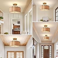 Vista 7 de 13" Rattan Semi Flush Mount Ceiling Light 3-Light Boho Mini Chandelier Ceiling Light Flush Mount for