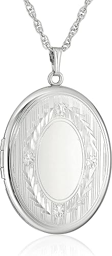 Tienda Collection Collar de plata de ley extra grande con medallón ovalado grabado 22 pulgadas