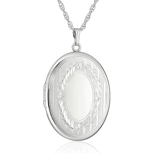 Amazon Essentials Sterling Silver Extra-Large Personalized Photo Oval Locket Necklace, 22" (Previously Amazon Collection)