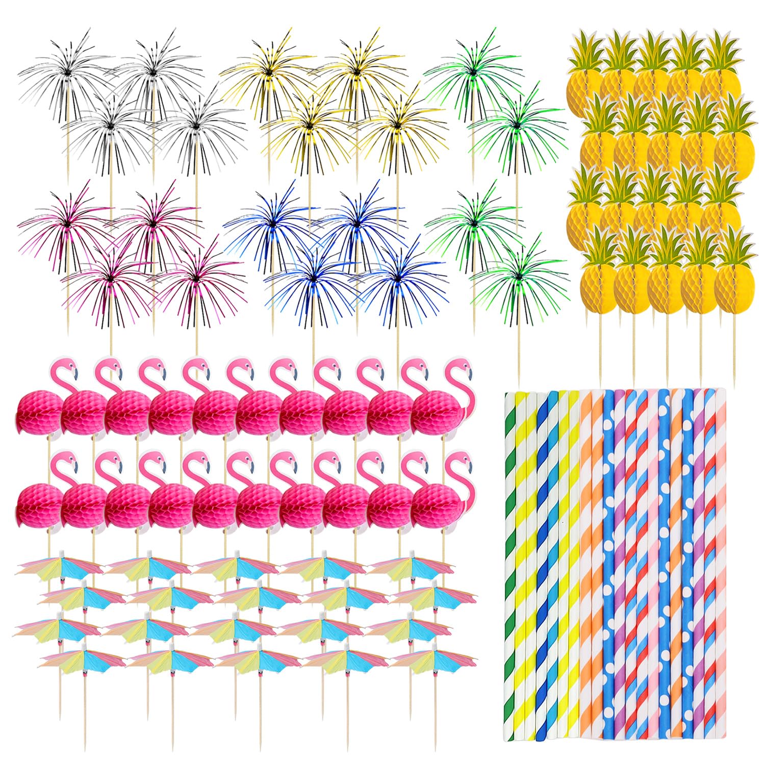 Set Di Decorazioni Per Cocktail Da 100 Pezzi, Inserti Per Decorare Torte, Cannucce Per Feste Estive, Agitatori Per Cocktail