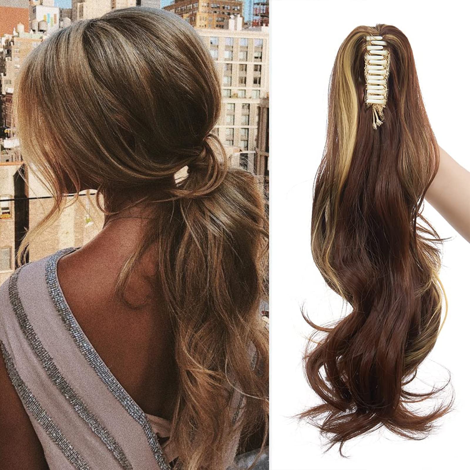 32"(81cm) SEGO Coleta Postiza Larga Pelo Sintético Se Ve Natural [Castaño Oscuro] Extensiones de Cabello Clip Cola Lisa Ponytail Extension (140g) — view 75