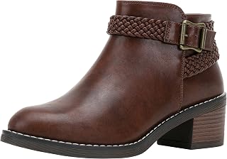 Women's 9616 Ankle Boots Low Heel Short Fall Booties with Side Zipper