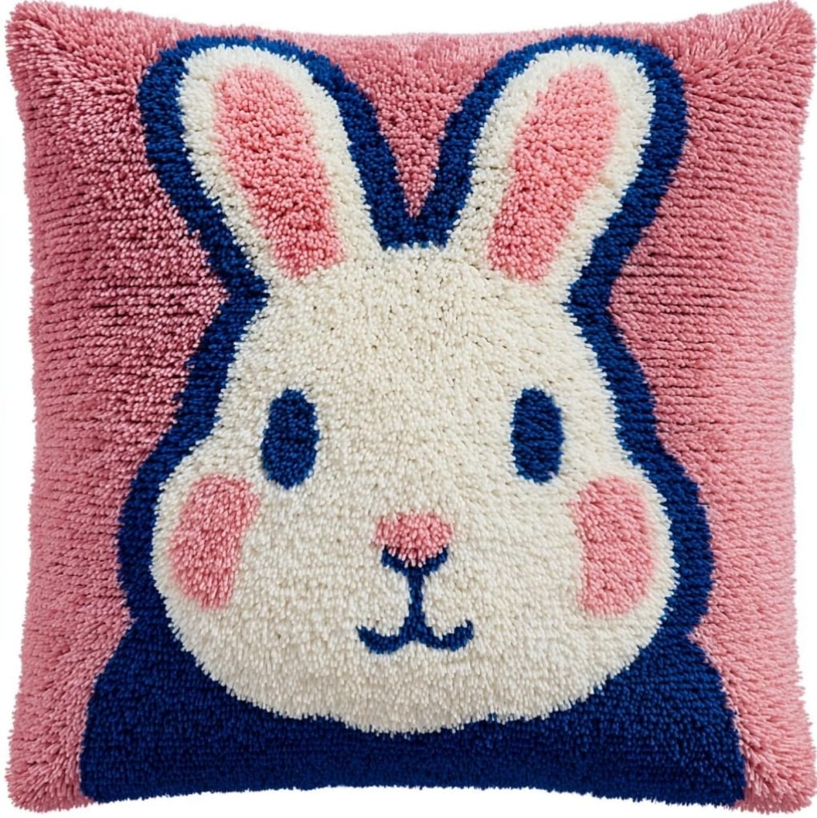 AxiangziK DIY Latch Hook Kits 43x43cm,Cartoon Rabbit Latch Hook Embroidery Kits Cross Stitch Sofa Cushion Cover with Tool fit for Beginner and Adults