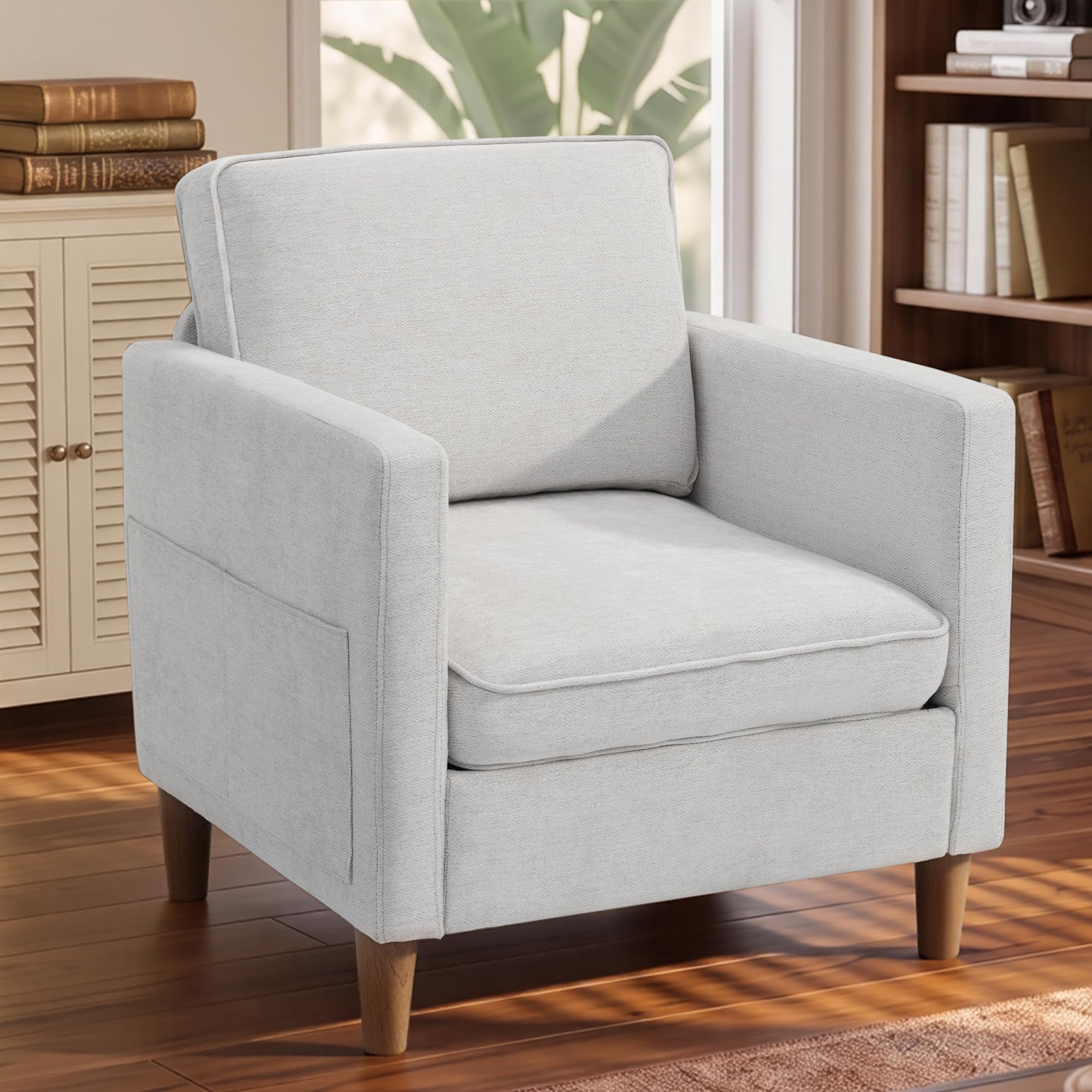 Chenille Accent Chair Mid Century Modern Reading Armchair for Living Room