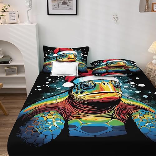 Miniatura 3 de Juego de sábanas de tortuga marina tamaño King, sábanas de microfibra suave y bolsillo profundo, sábanas y fundas de almohada, 1 sábana bajera, 1