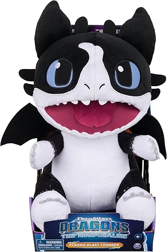 Dreamworks Dragons Peluche Thunder con función de explosión de plasma, animal de peluche de 12 pulgadas, The Nine Realms, juguetes para niños a