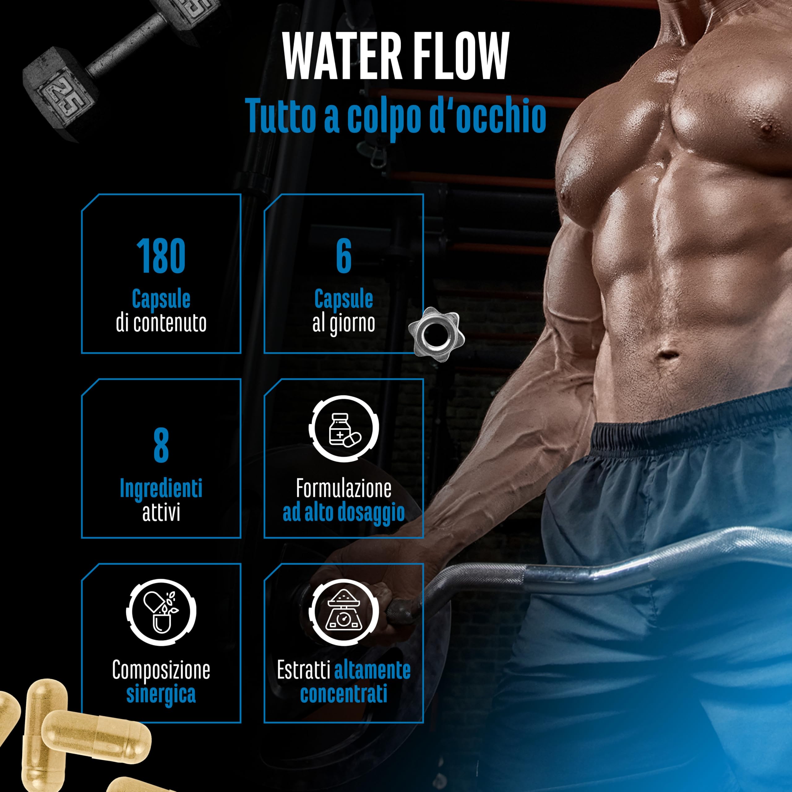 Water Flow Complex - 180 capsule - Con ortica, tarassaco, tè verde, carciofo e cranberry - Formula vegetale senza compresse diuretiche chimiche - Vegano, ad alto dosaggio
