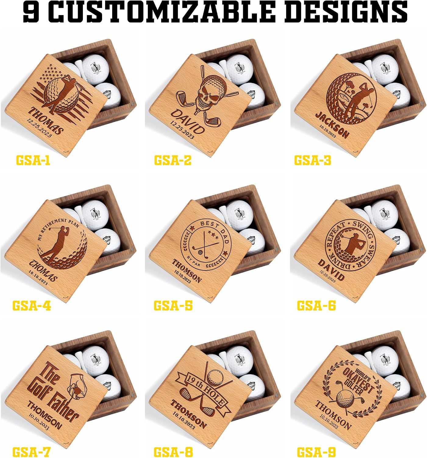 Personalized Golf Gift for Men Women - Custom Golf Set with Nice Balls and Luxury Wooden Box - Unique Gift Ideas for Golfer, Golf Lover, Golf Coach, Boss, Him, Her on Anniversary, Birthday, Retirement