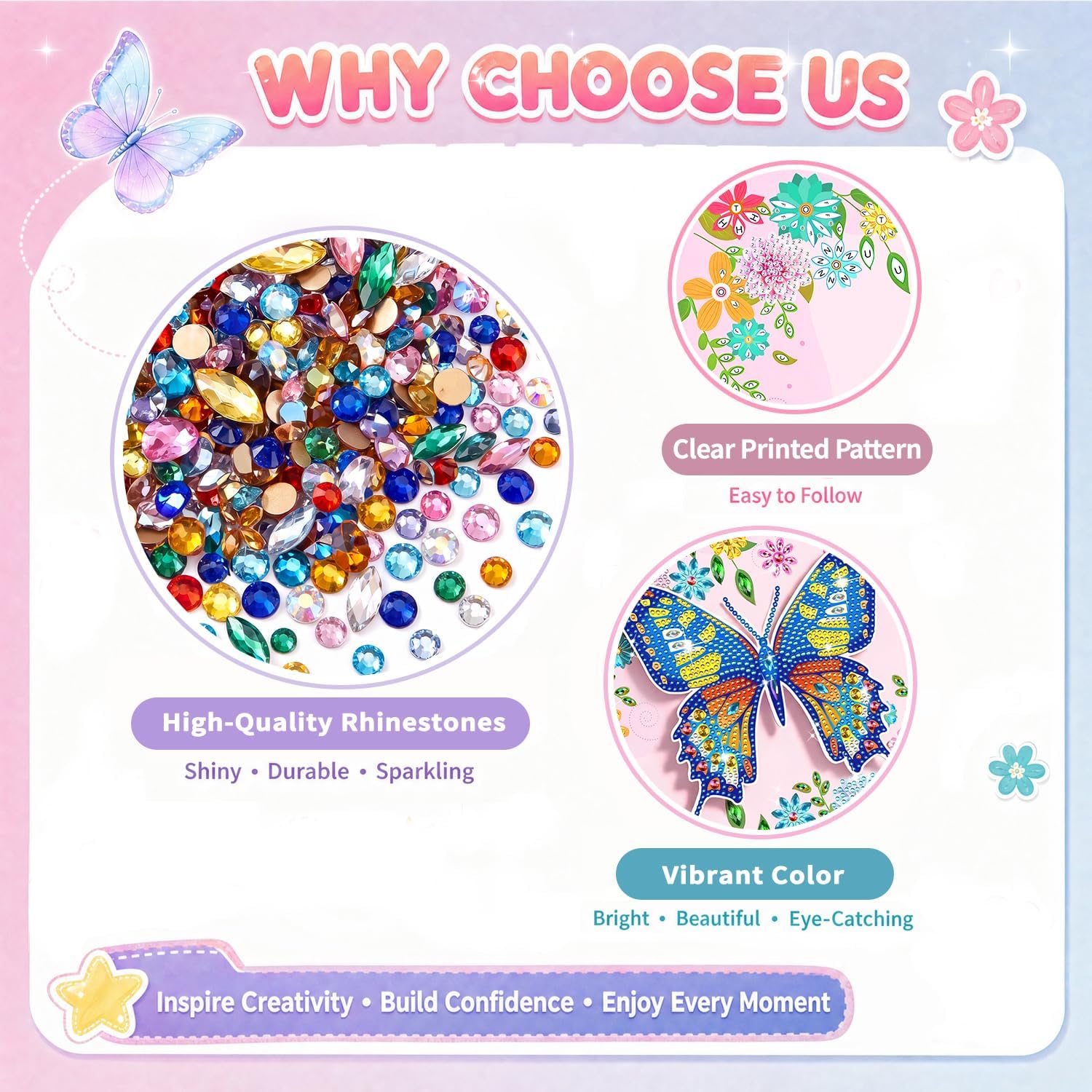 Butterfly Diamond Painting Kit with Frame, Gem Art for Kids DIY Craft image 4