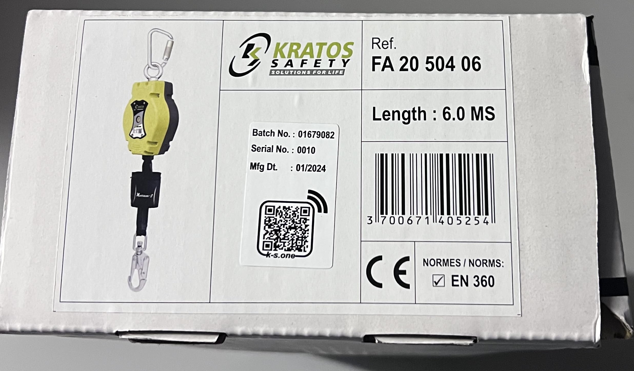 Cinta anticaída retráctil de 6 m y resistencia 15 kN HELIXON-S KRATOS SAFETY