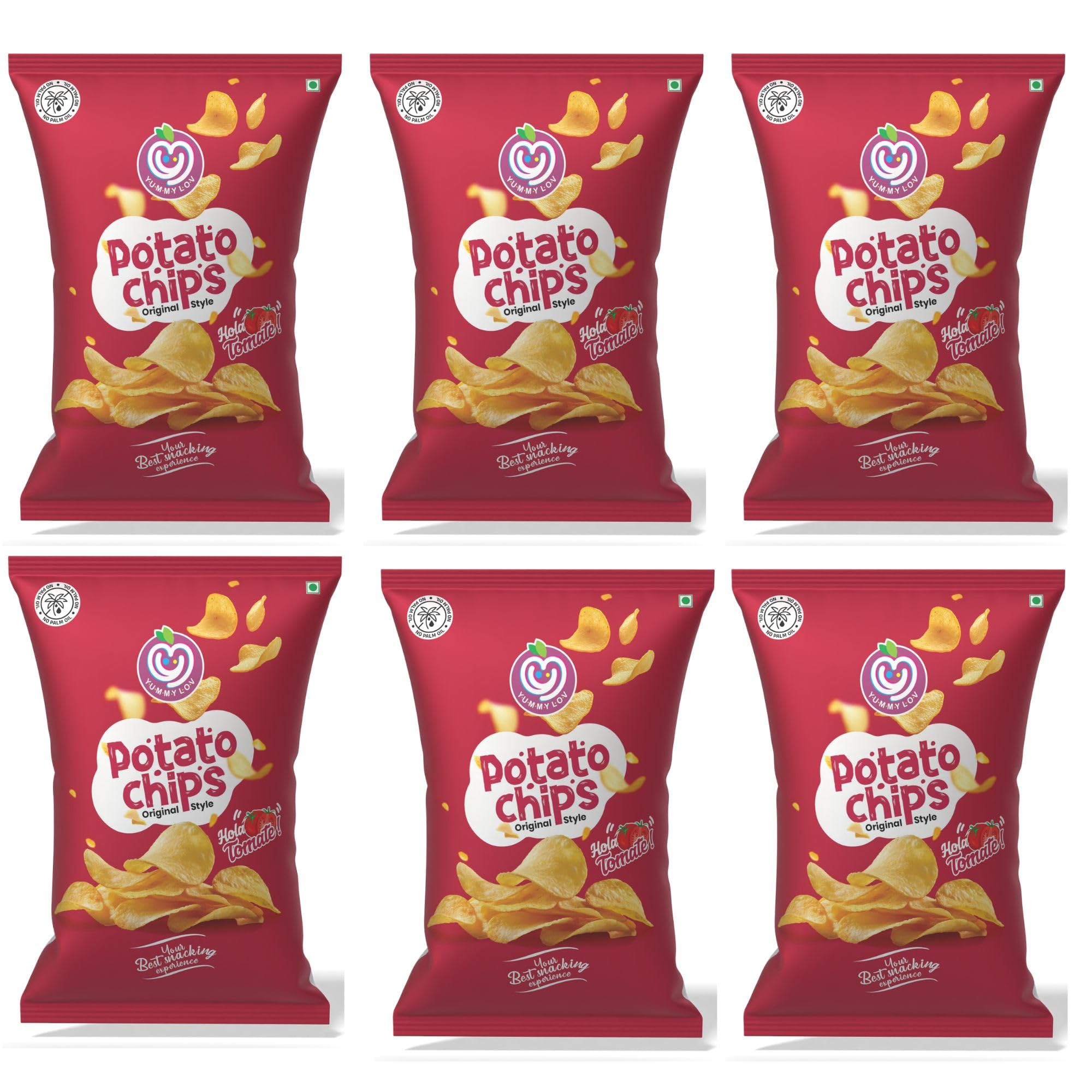 Yummylov® Ready-to-Eat Premium Kerala Potato Chips – Hola Tomato Flavour | No Palm Oil | Healthy Crunchy Snack | Gluten-Free | Zero Trans Fat | Authentic South Indian Taste | 60g x 6 Packs (Total 360g)-image-4