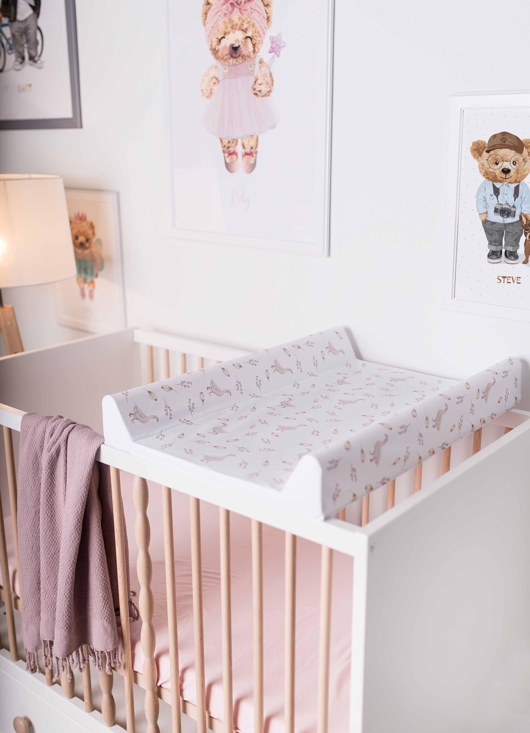 Ceba Baby® Cambiador Bebe para Cuna - Cambiador Rígido para Bebés - 70x50 cm - 2 Cuñas - Almohadilla Cambiadora Lavable para Niñas y Niños - Certificado Öko-Tex - palloncini - 70x50 cm