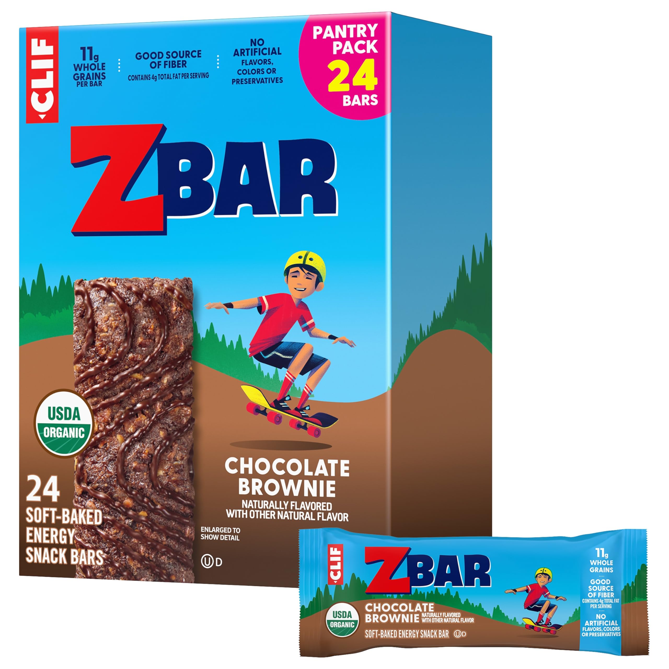 CLIF Kid Zbar - Chocolate Brownie - Soft Baked Whole Grain Snack Bars - USDA Organic - Non-GMO - Plant-Based - 1.27 oz. (24 Pack)