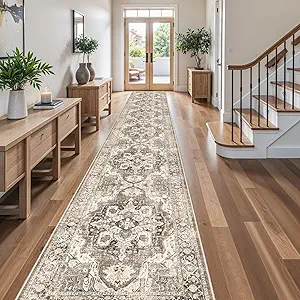 YOUFORTONG 3x20 Long Runners for Hallways: Soft Kitchen Rug Non Slip Rug Runner with Rubber Backing for Bathroom Washable Non Shedding Farmhouse Runner Rug (Beige, 3X20)