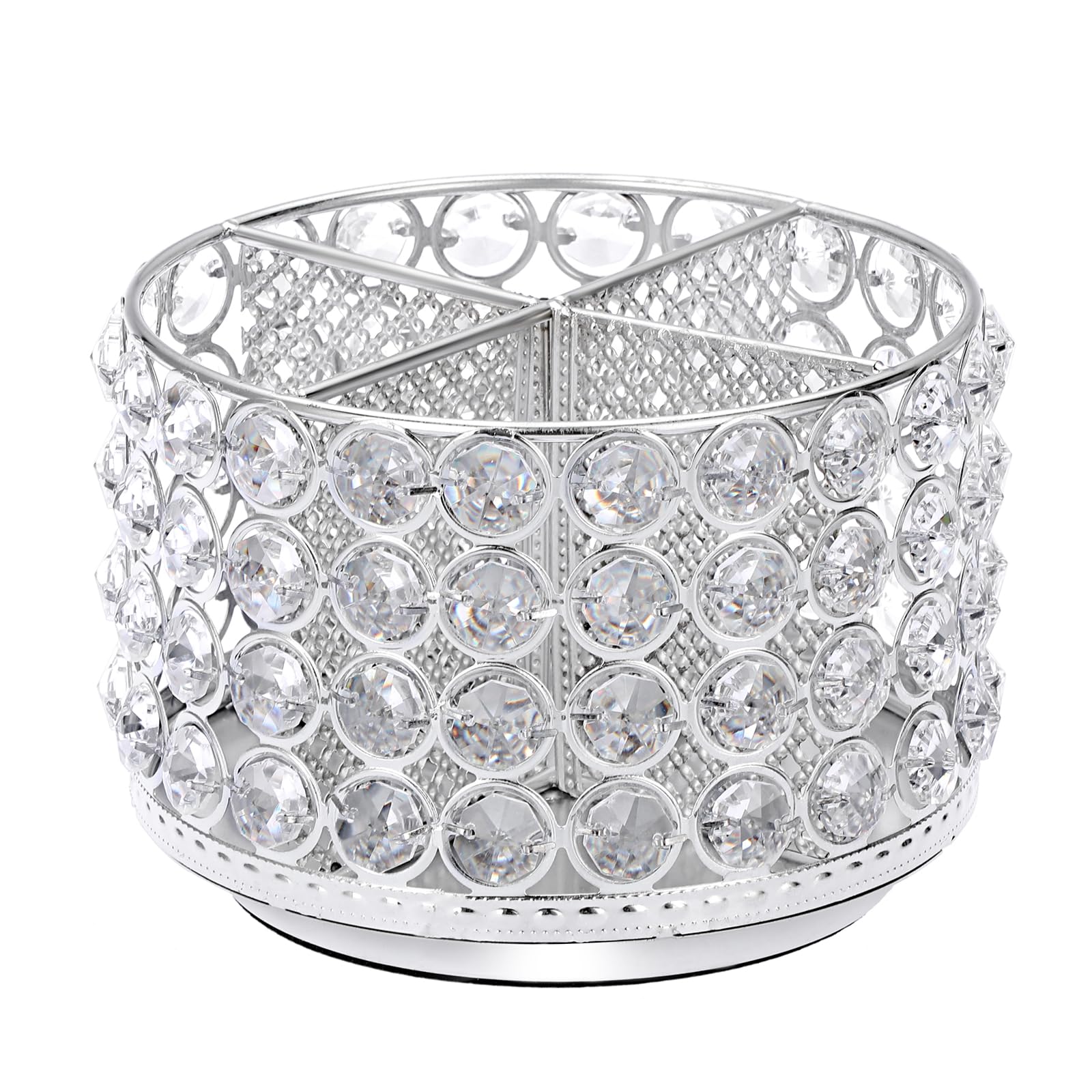 BTSKY Crystal 360 Degree Rotating Desk Organizer Decorative Storage Box with 4 Compartments, Glitter Metal Makeup Brush Holder Elegant Storage Caddy