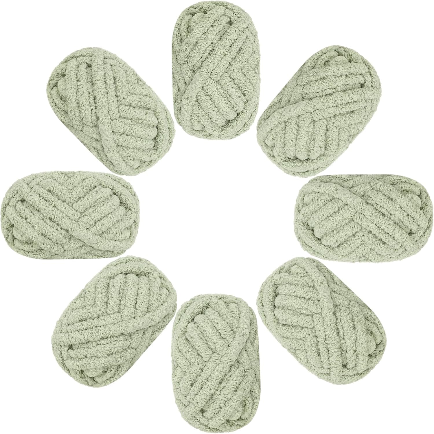Aeelike Thick Chunky Yarn Blanket, #8 Matcha Green Extra Jumbo Chunky Yarn for Hand Knitting, Super Bulky Soft Fluffy Chenille Big Yarns No Knots for Finger Knit Crocheting, 8 Pack (200 yds 64 oz)