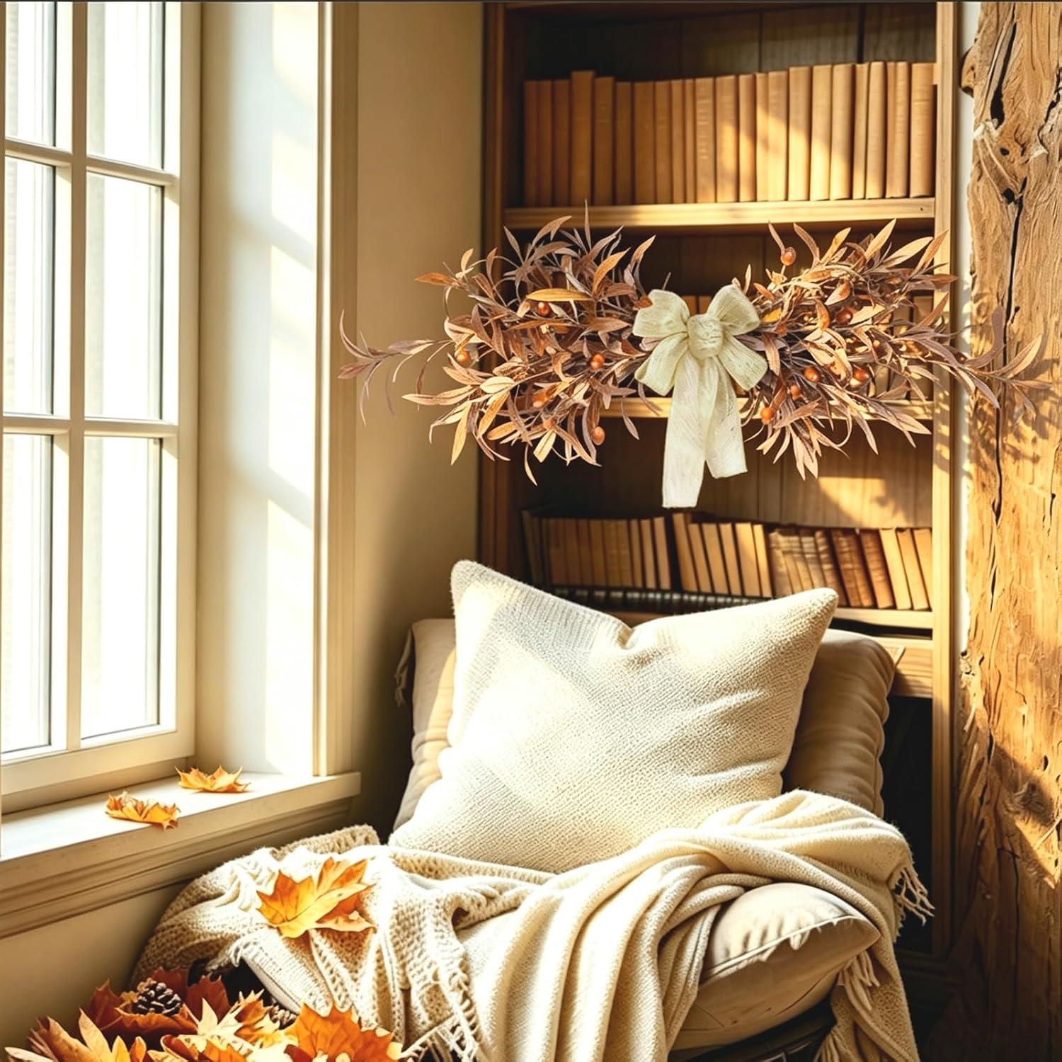 CITYES Fall Swag Artificial Olive Leaf Swags Wreath for Front Door Decor