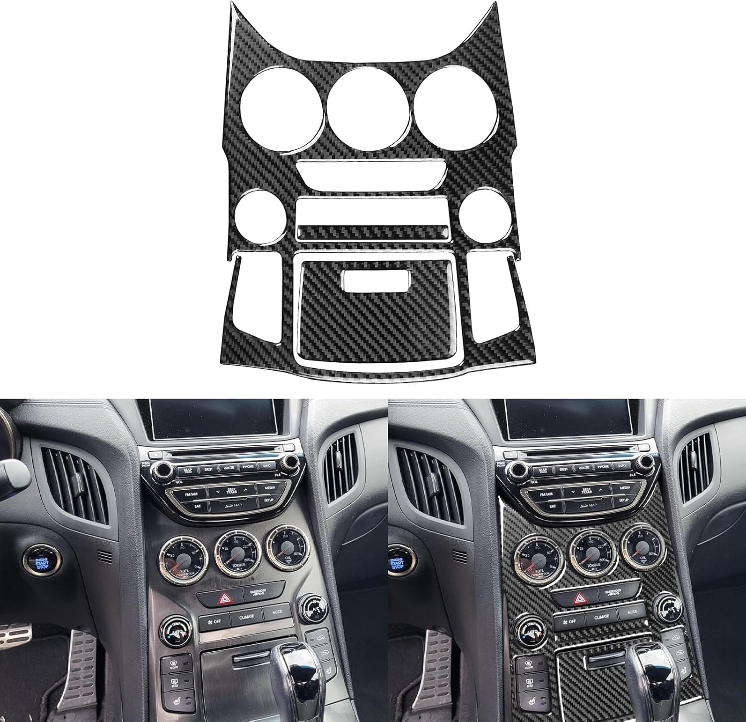 Real Carbon Fiber Trim Stickers Center Console Cover Decals Compatible with Hyundai Genesis Coupe 2013 2014 2015 2016 Car Interior Accessories