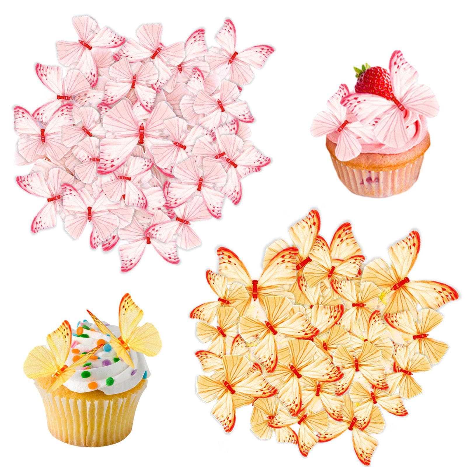 OODJVN 120 Pieces Of Yellow Butterfly Glutinous Rice Paper, Edible Cake Decorations, Exquisite Butterfly-Shaped Dress Up, Suitable For Birthday Parties, Wedding Banquet Scenes.