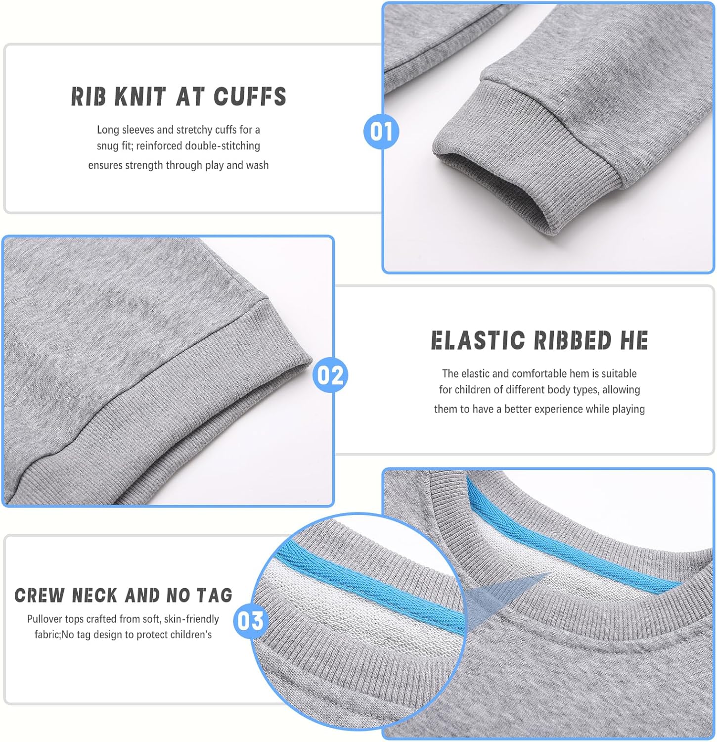 2-Pack Kids and Toddlers' Crewneck Sweatshirts Medium Weight Solid Long Sleeve Pullover Tops for Boys and Girls - Image 4