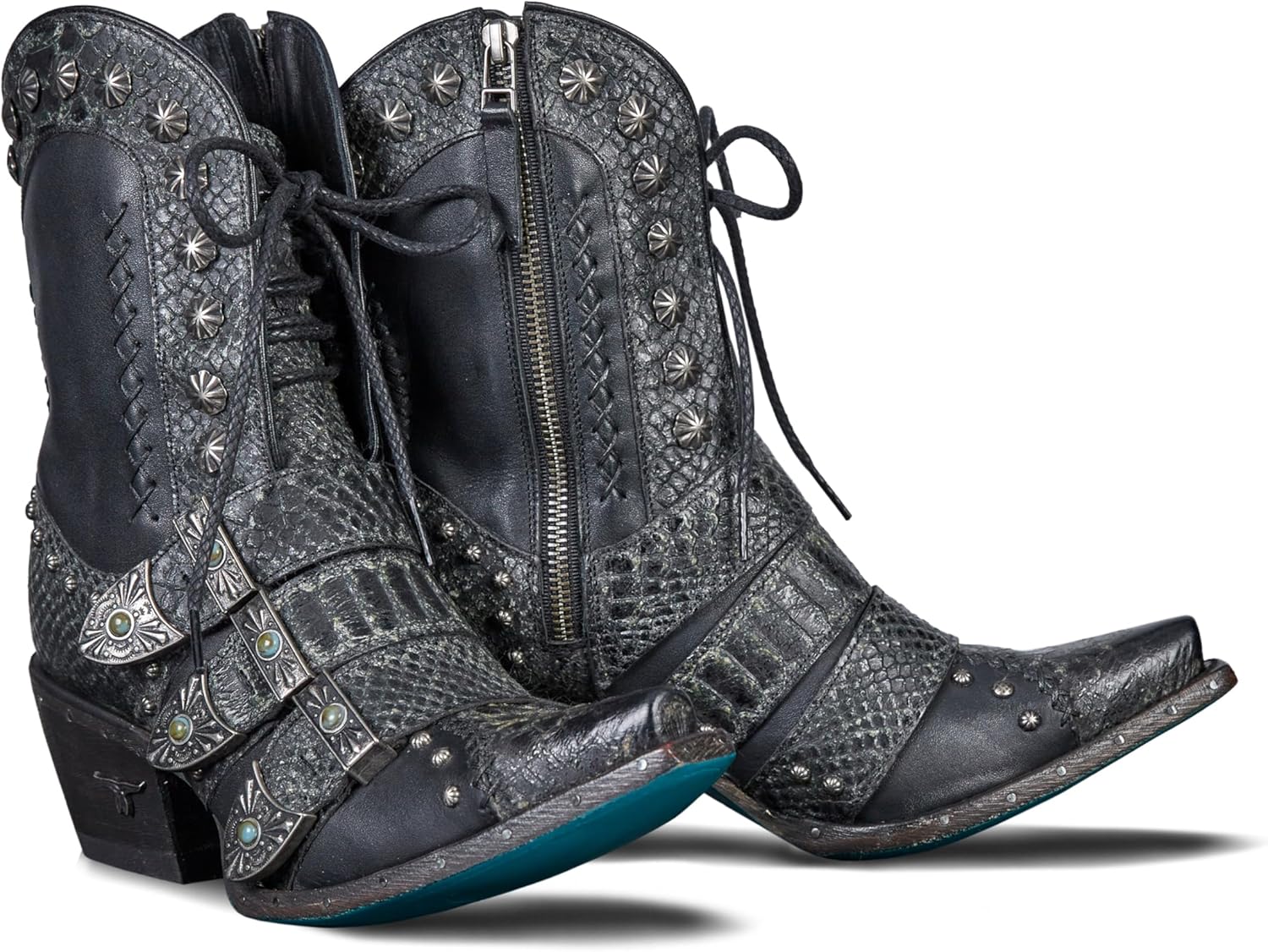 Lane Womens Lexington Embroidered Snip Toe Bootie Casual Boots Ankle Low Heel 1-2" - Blue