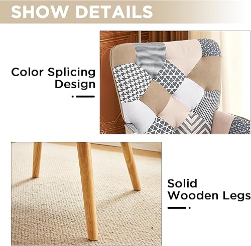 Miniatura 6 de Accent Chair, Living Room Chair, Modern High Back Armchair, Colorful Patchwork Reading Chairs for Bedroom, Lounge Chair with Linen Fabric Shell and