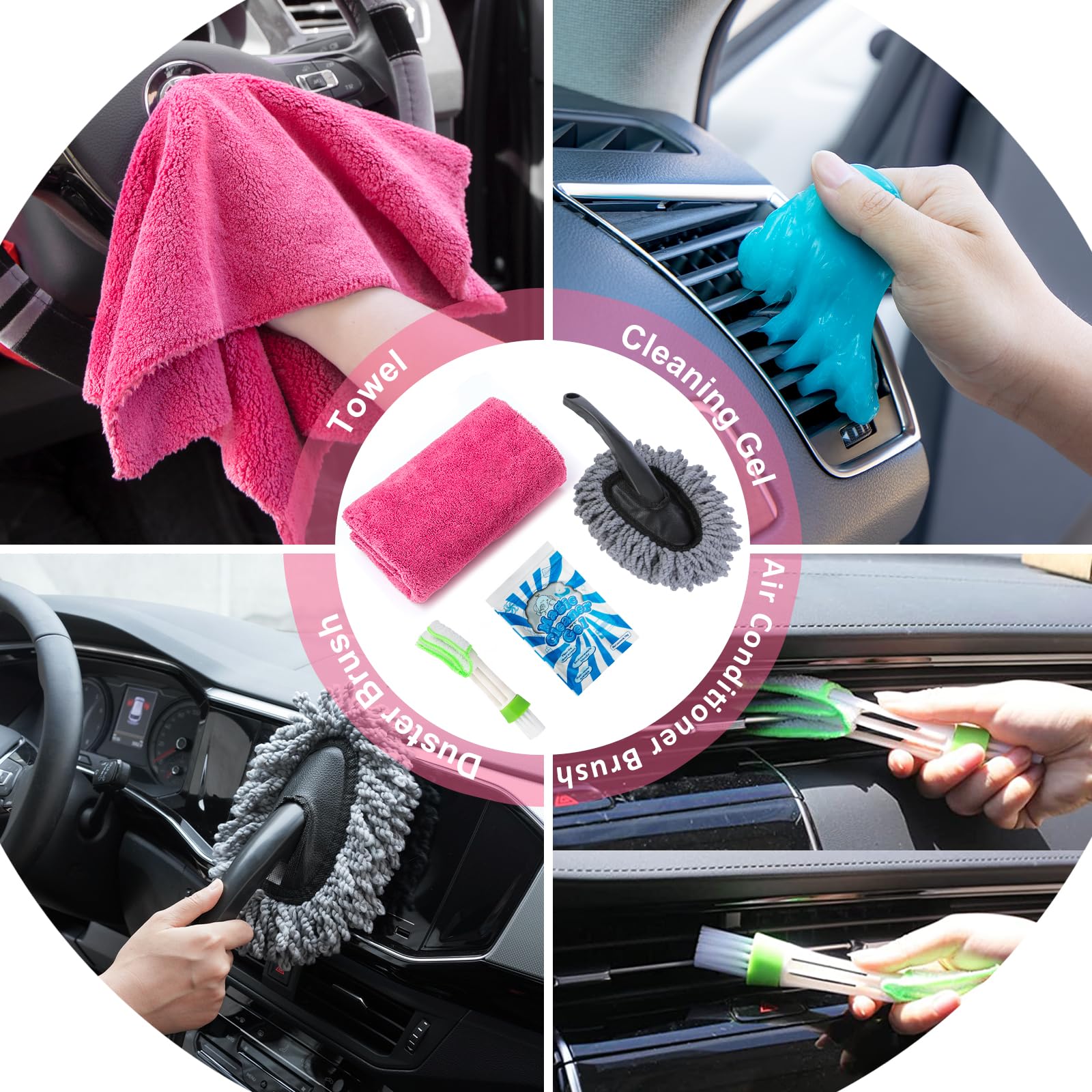 Kit di pulizia per interni dell'auto, 20 pezzi, con aspirapolvere portatile ad alta potenza, set di spazzole, strumento per parabrezza, spolverino, asciugamani, strumenti completi per la cura