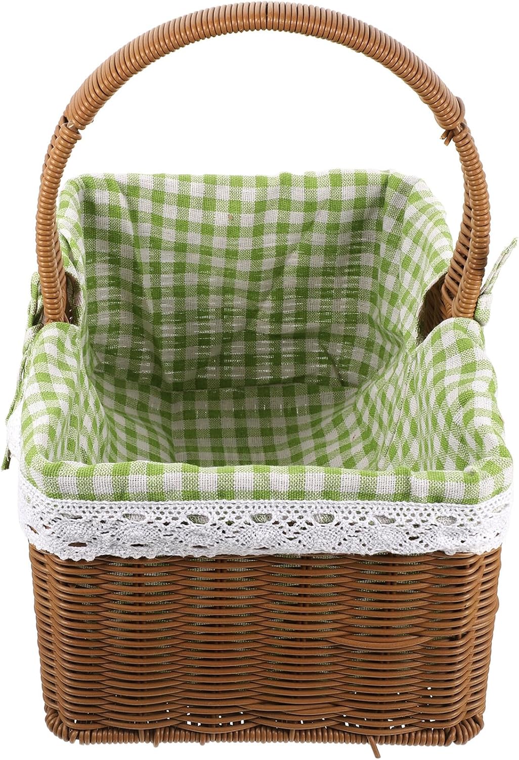 Mikikit Woven Picnic Basket with Handle Small Checkered Handmade Storage Basket for Outdoor Picnic and Fruit Vegetable Holder