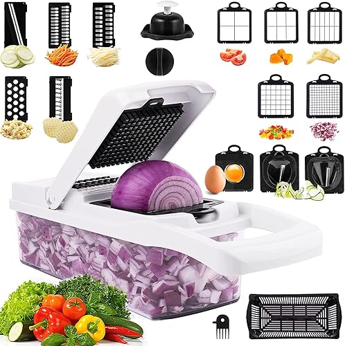 Picador de verduras picador de cebolla picador de alimentos cortador de ensalada espiralizador de verduras separador de huevos con 12 cuchillas