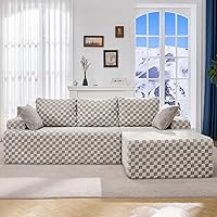 Vista 13 de Sofá modular en forma de L, de 3 asientos, espuma viscoelástica, para sala de estar, sofá estilo nube con diván, de gran tamaño, blanco, cuadros