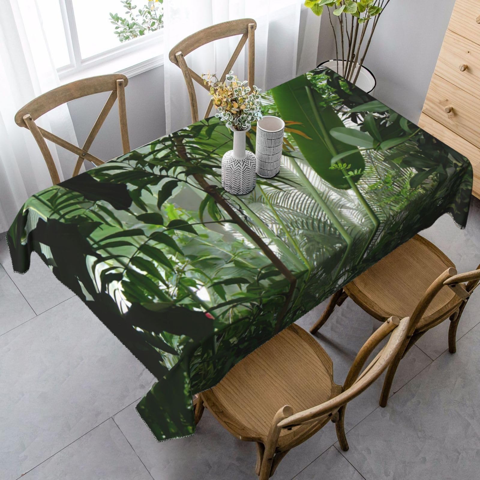 yagDAA Tropical Rainforest Jungle Scene Print Rectangle Tablecloth Table Cover Indoor Outdoor Dining Room Kitchen Table Cloth 140x90cm