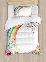 Vista 128 de Ambesonne Juego de funda de edredón color menta, líneas onduladas horizontales a rayas blancas abstractas de tonos suaves, exhibición de arte