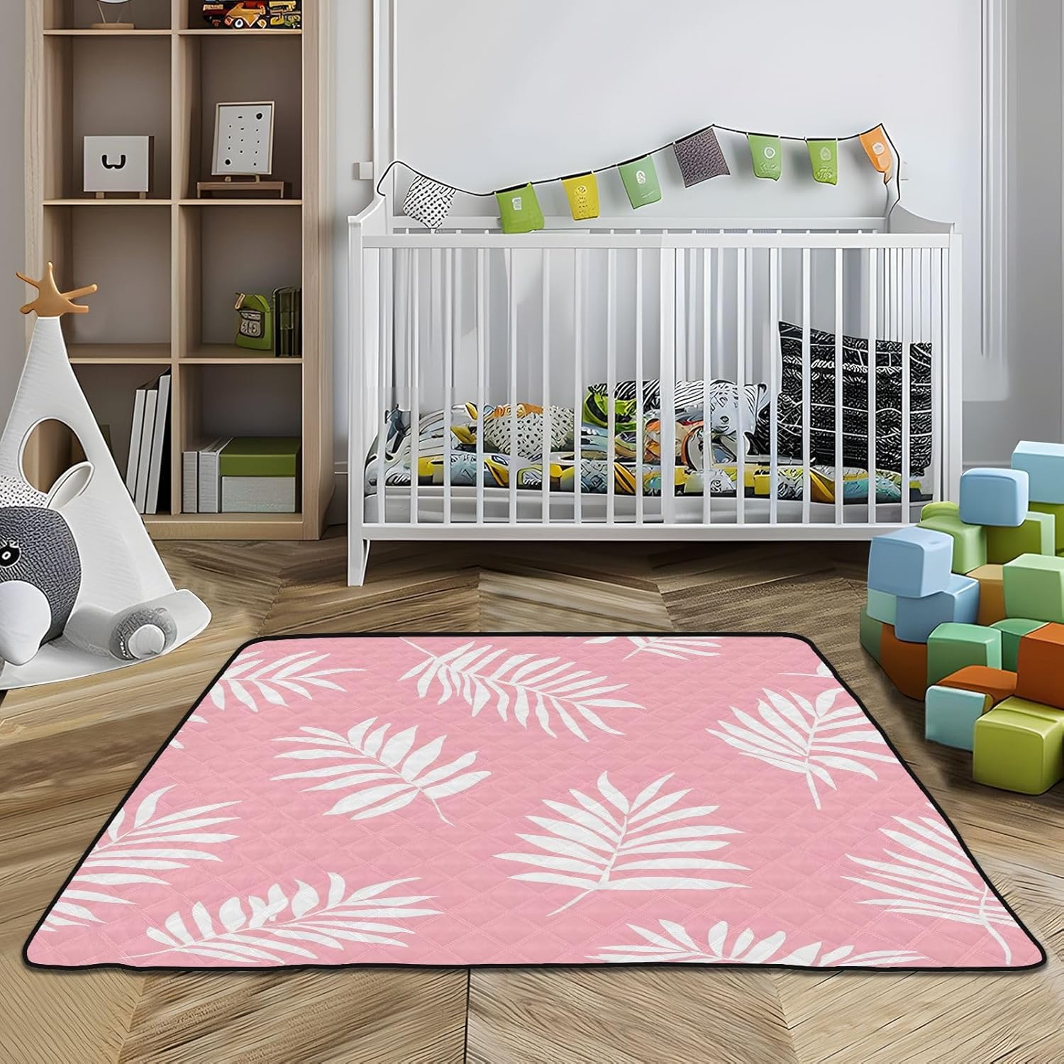 Graffiti Palm Leaf Pattern Baby Play Mat, 50“ X 50” Washable Folding Crawling Mat, Baby Floor Mat, Soft, Thick, Non-Slip