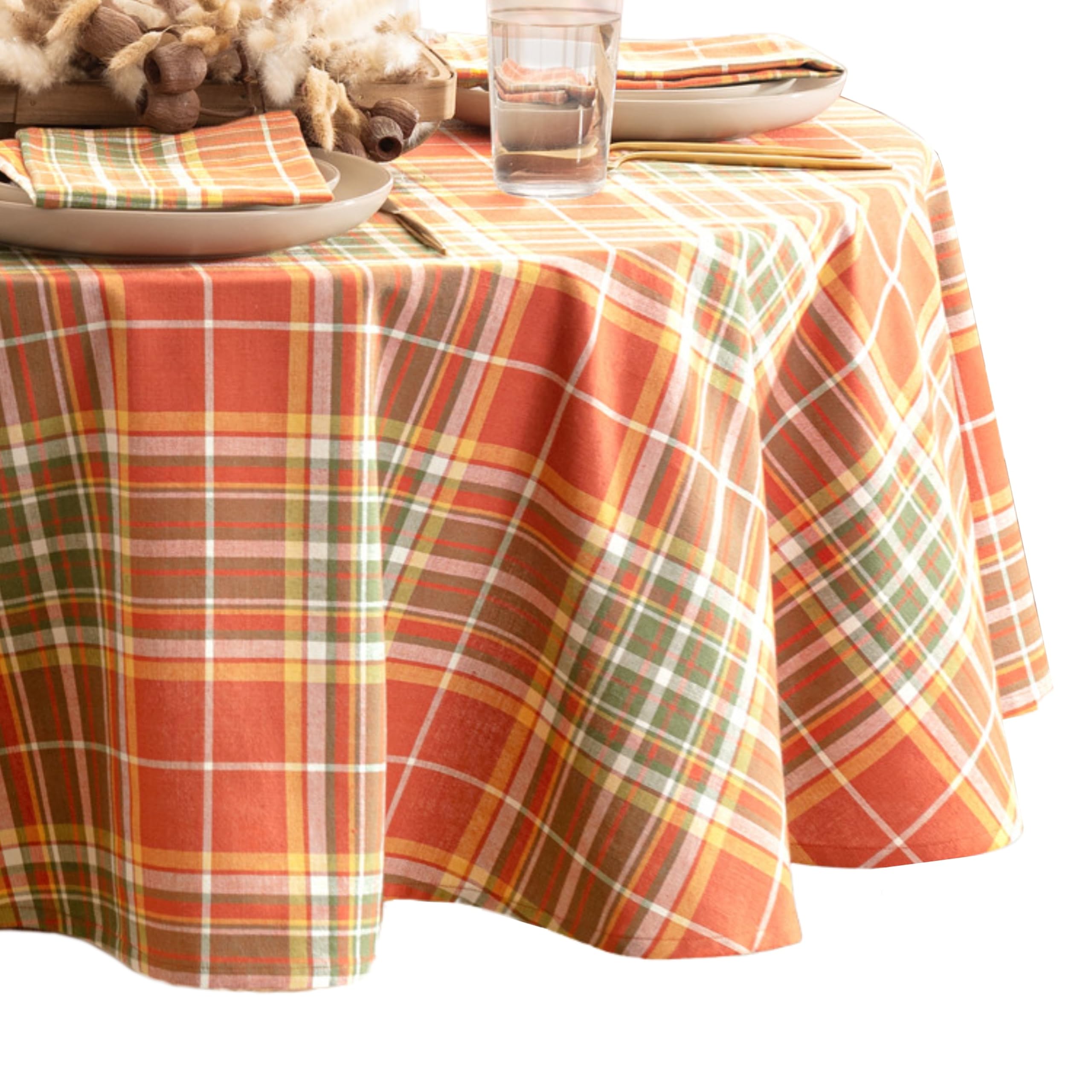 Elrene Home Fashions Hawley Plaid Fall/Harvest/Thanksgiving Cotton Oval Tablecloth, 60"x84"