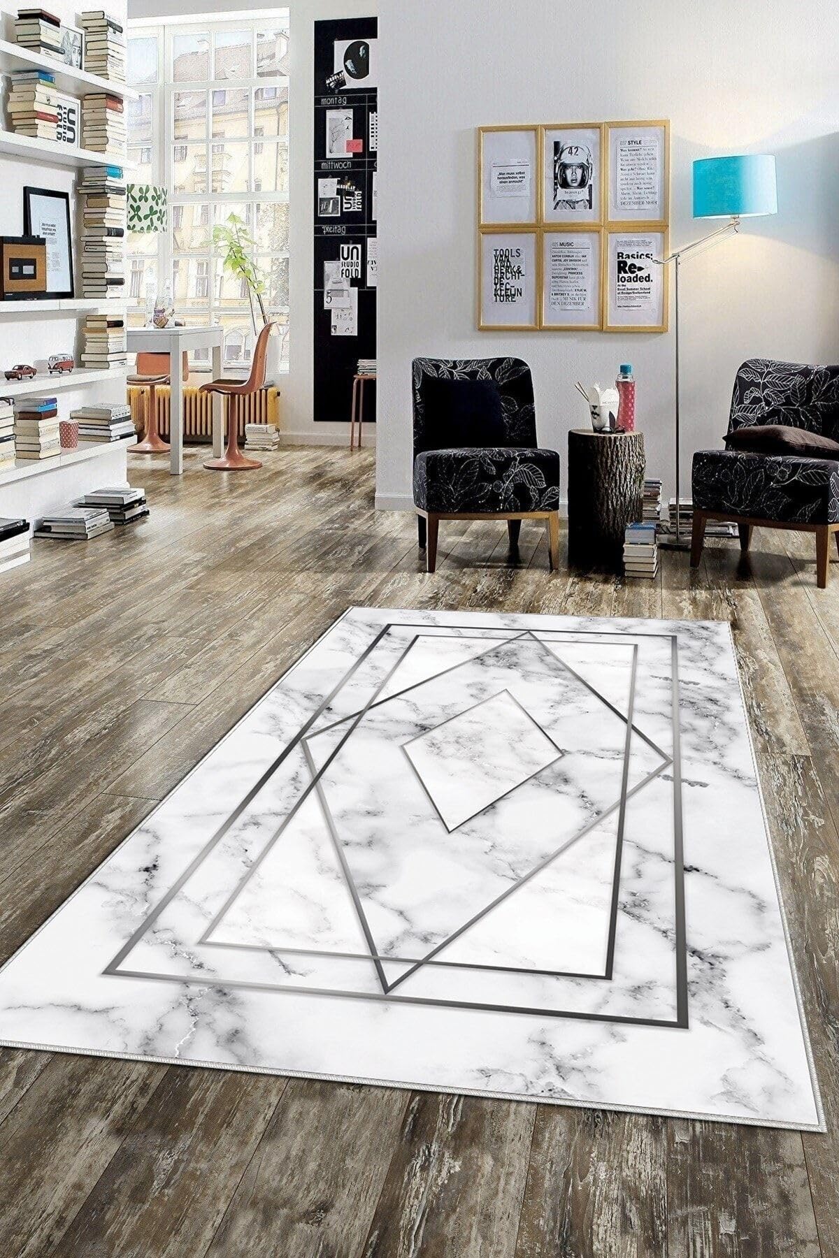Pelangi Beyaz Gri Işleme Mermer Yıkanabilir Kaymaz Taban Leke Tutmaz Modern Salon Halısı Ve Yolluk, Beyaz-Gümüş 80 x 500