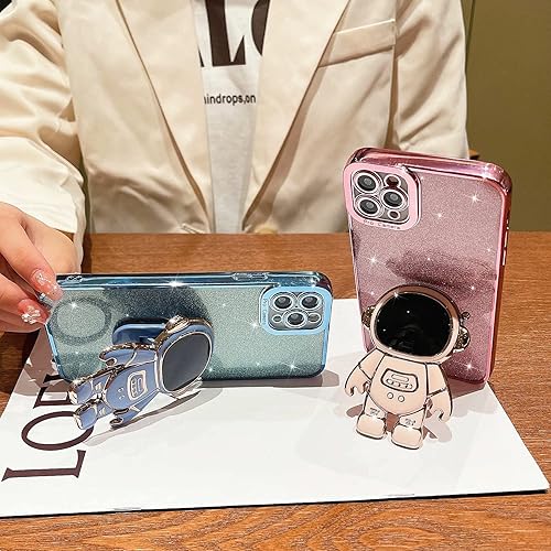 Miniatura 6 de MGQILING Funda compatible con iPhone 11 Pro Max de 65 pulgadas con soporte oculto de astronauta bonita funda de teléfono con purpurina 6D para