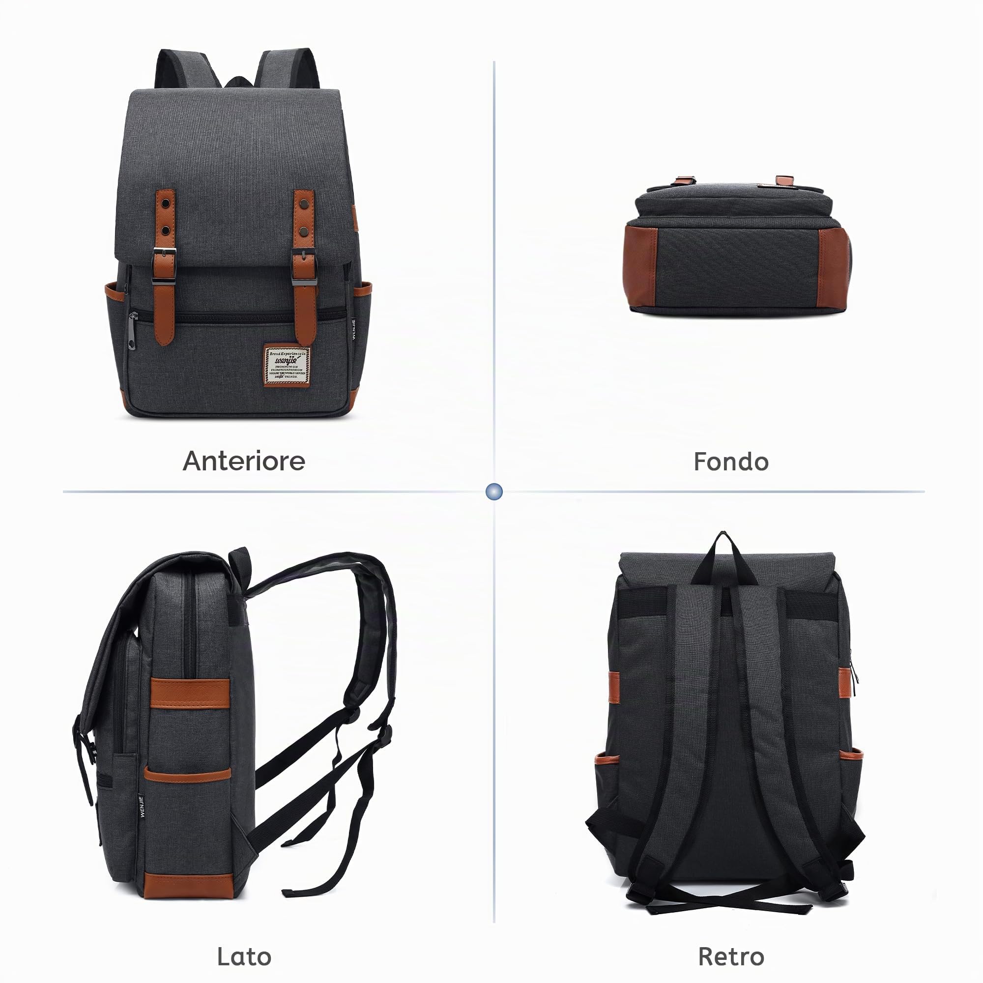 VARLIVOO Casuale Uomo Zaino Donna Zainetto 14" Laptop Borse Lavoro Viaggio Scuola Università Campeggio Antifurto Zaino Impermeabile Polyester Grigio Scuro