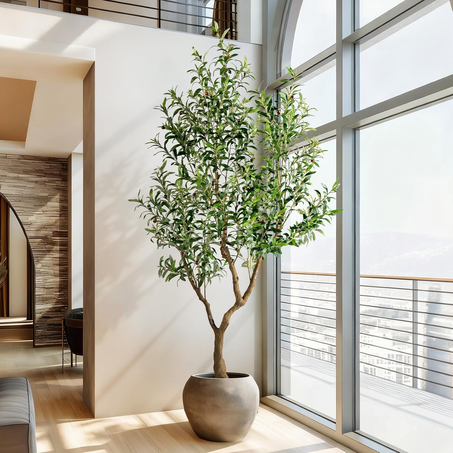 7FT Faux Olive Tree with Tall Exquisite Planter Artificial Olive Tree Tall, Potted Fake Olive Plant with 1710 Real Touch Leaves, Indoor Outdoor Home Garden Office Decor - Image 5