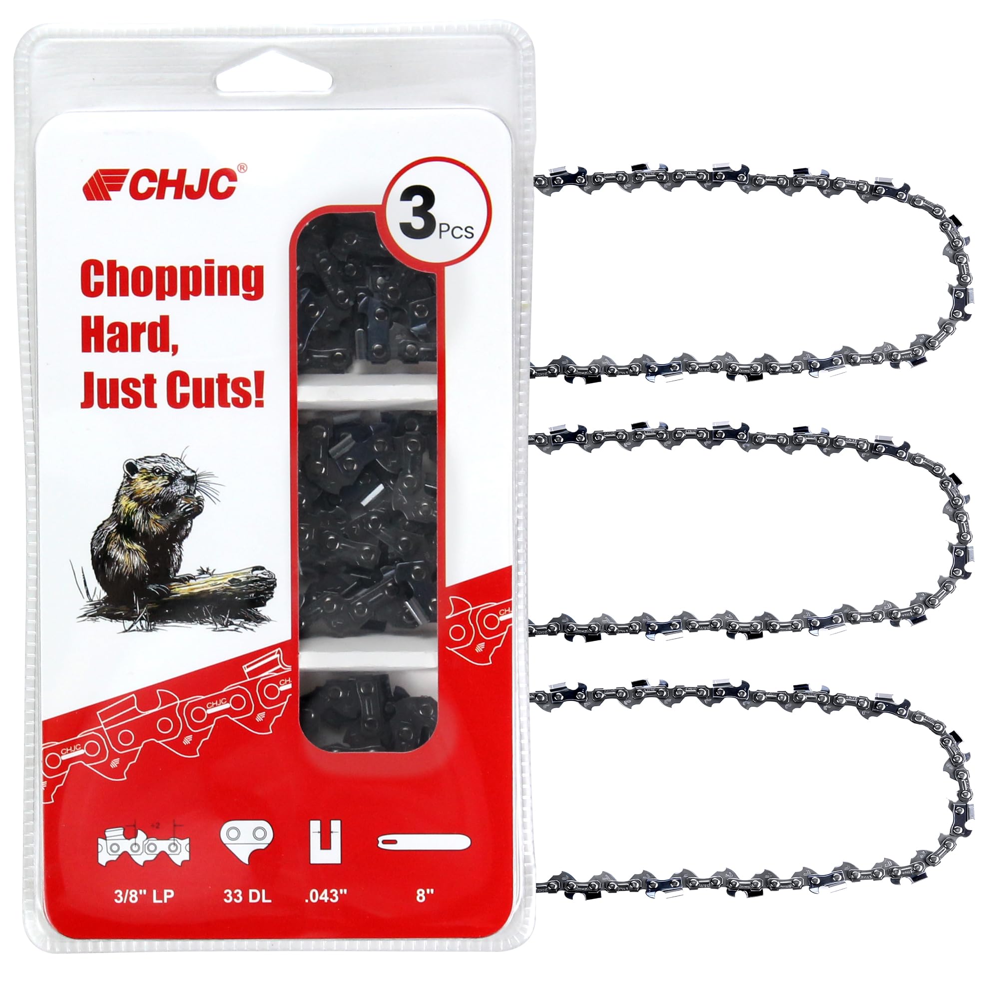 CHJC Catena per motosega da 20,3 cm, passo 3/8", calibro .43", 33 maglie, 3 catene