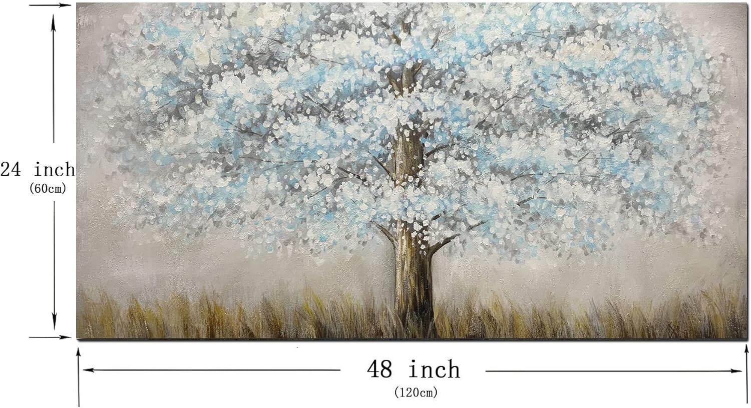 Metuu Canvas Paintings, Texture Palette Knife 3D Flowers Tree Paintings Modern Home Decor Wall Art Painting Colorful Wood Inside Framed Ready to Hang 24x48inch-1