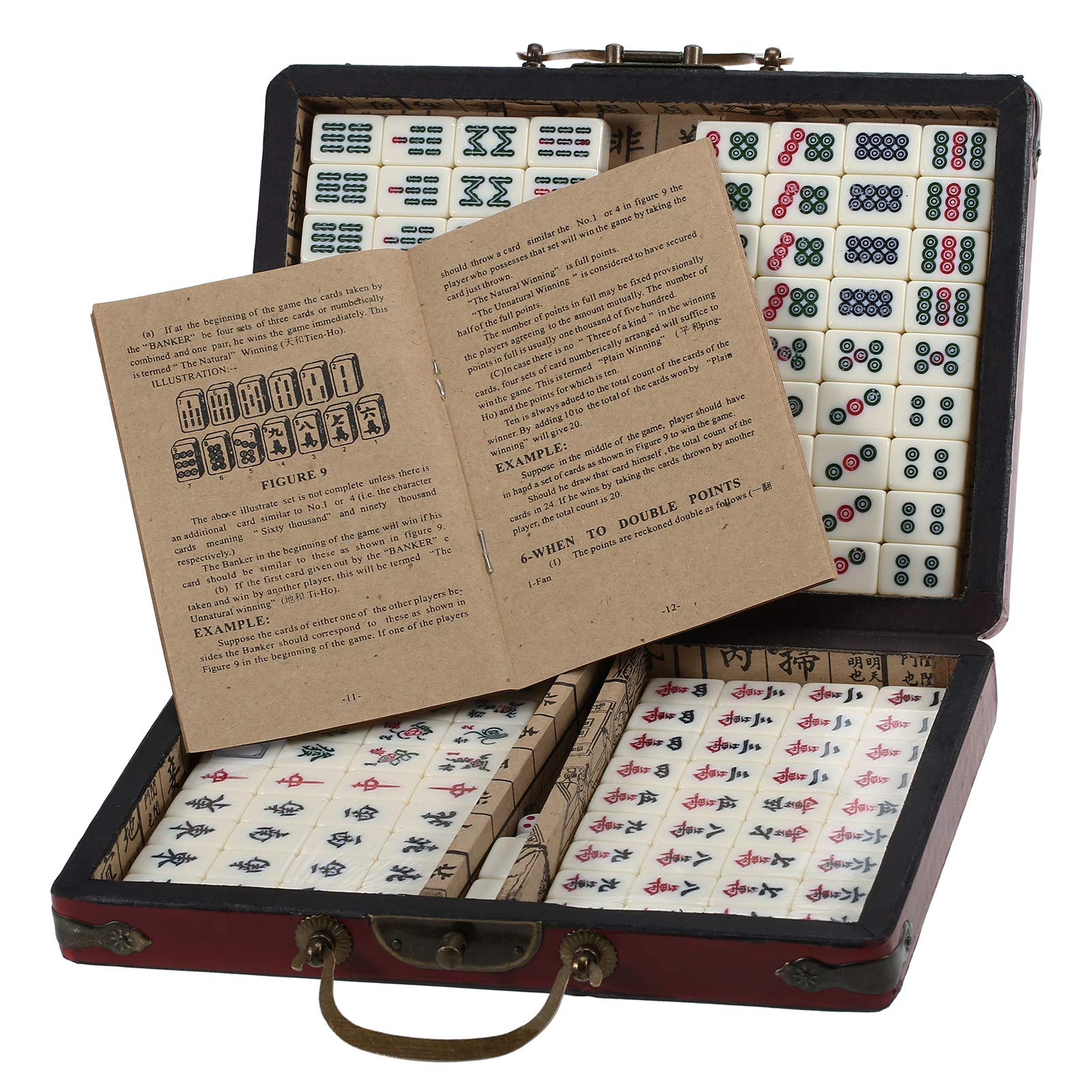 Coffret de Mahjong Portable avec étui Rangement en Bois Jeu Pratique pour Les déplacements Loisirs Famille