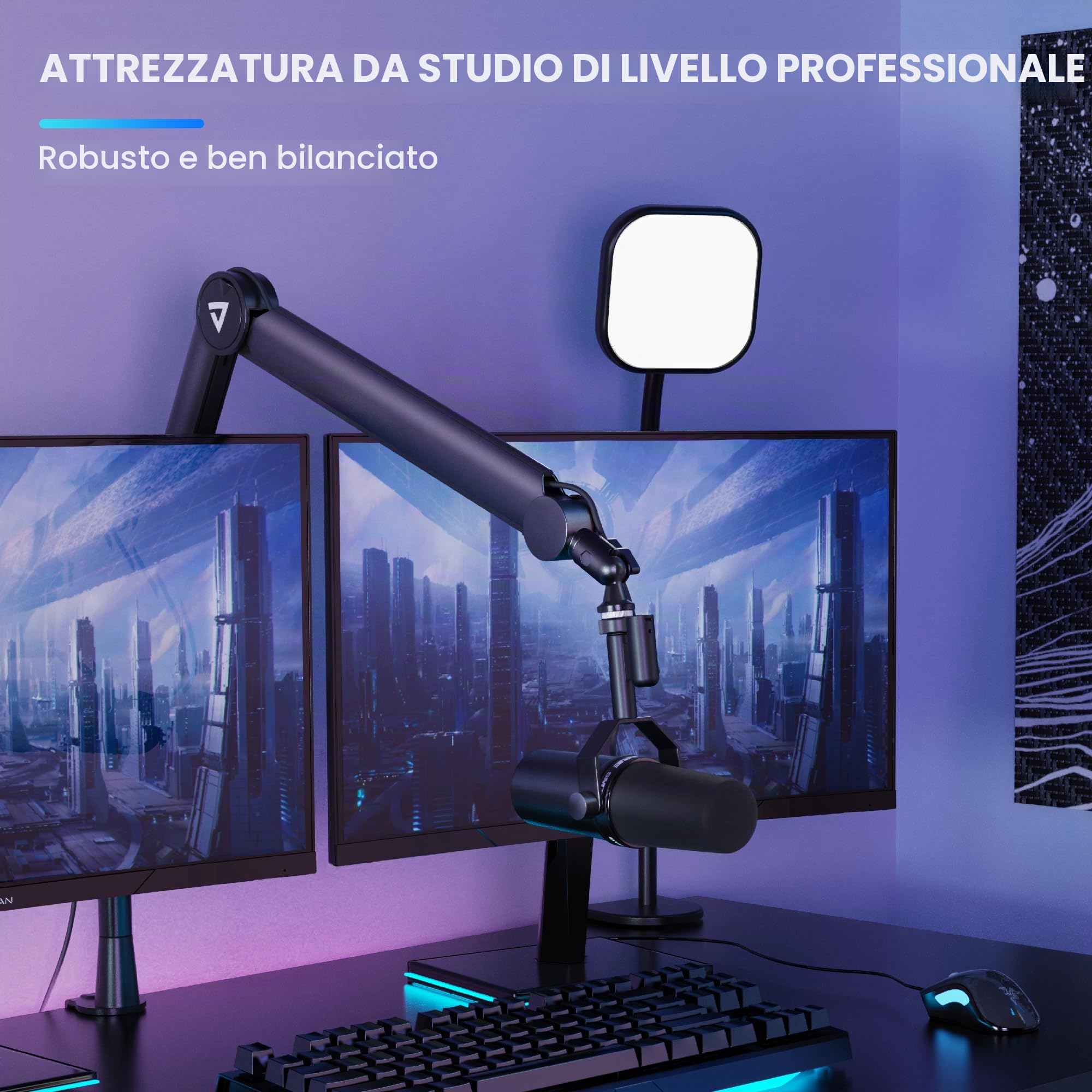 Thronmax Twin-S8 Braccio boom Microfono, Supporto per microfono a forbice regolabile a 360° con cavo integrato in Metallo robusto per Blu Yeti, Universale da 1/4"，3/8" a 5/8"(Nero)