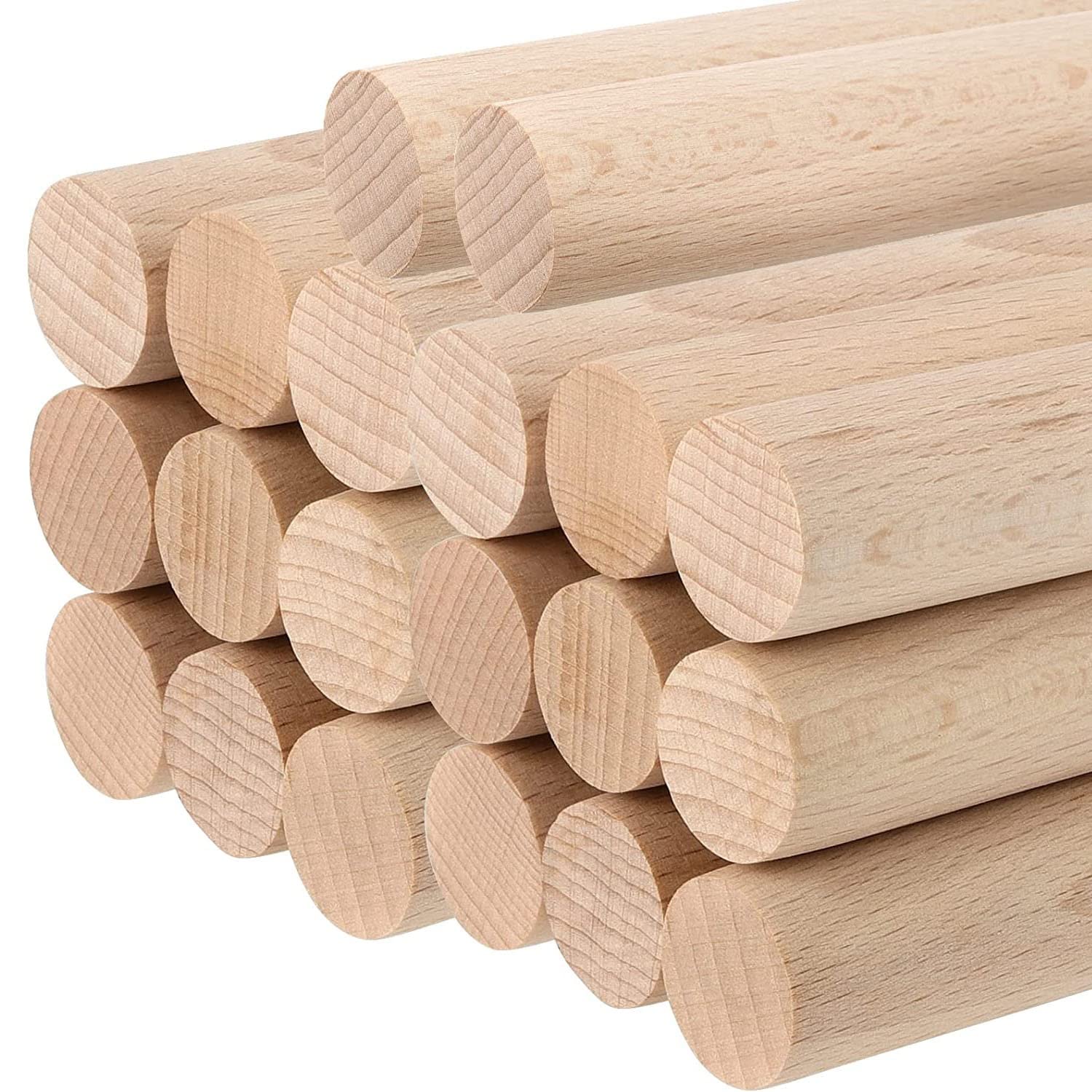 Niedokończone drewno Drewniane patyczki do rękodzieła, listwy drewniane, 10 sztuk o długości 50 cm/19,68 cala, średnica 0,5/1/1,5/2 cm Naturalny niedokończony kołek, makramy i projektów DIY(0.5cm)
