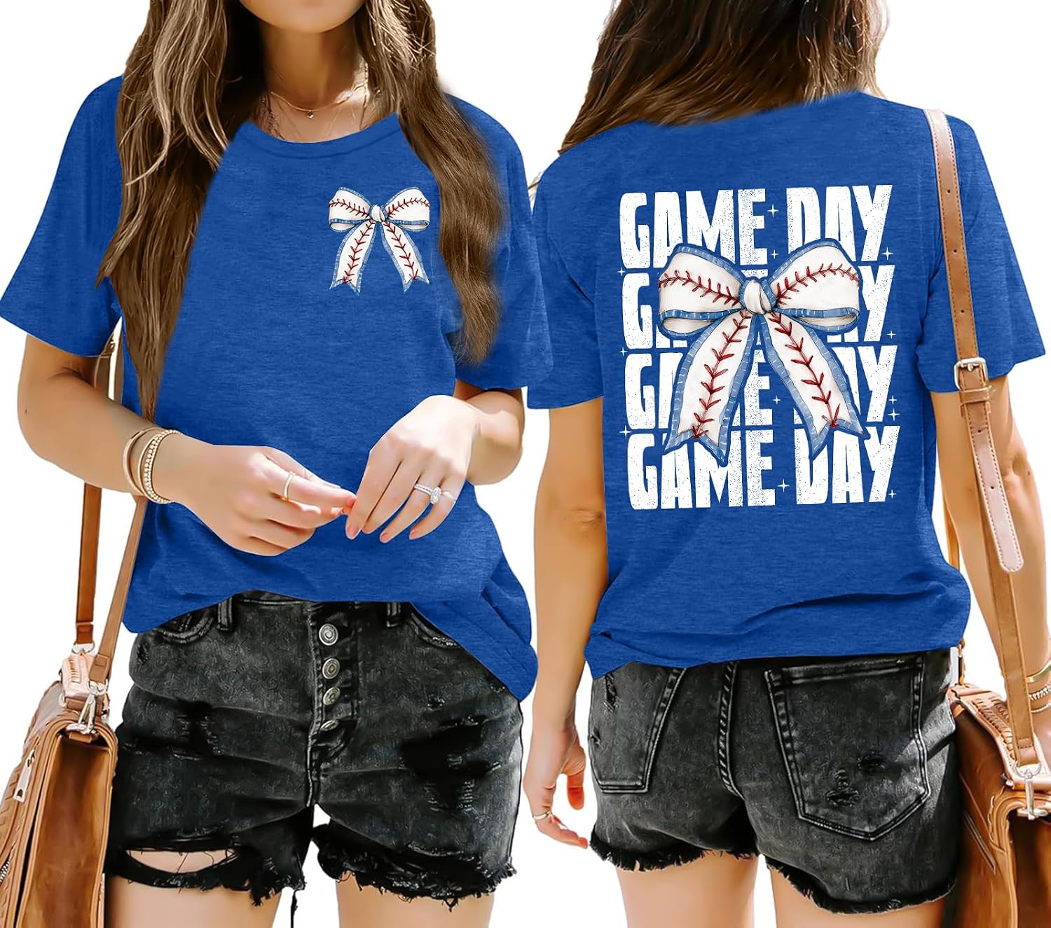 QAUN Baseball Shirt Women: Baseball Bow Graphic Tops Baseball Mom T Shirt Game Day Short Sleeve Tops